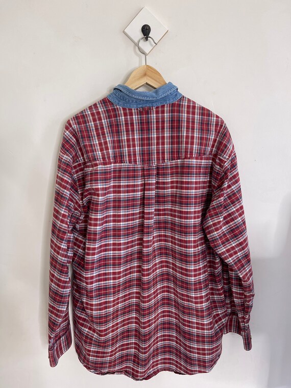 Vintage 90s jean button up flannel stitched flora… - image 4