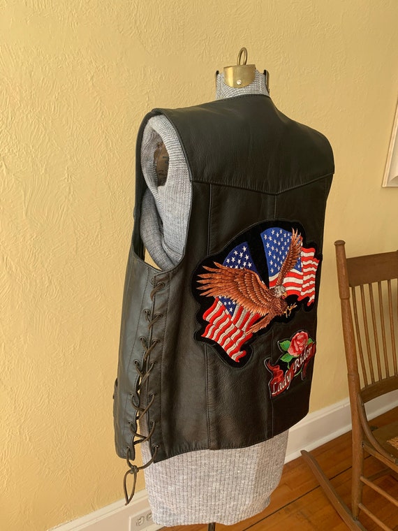 Leather motorcycle vest USA Harley Davidson pins patc… Gem