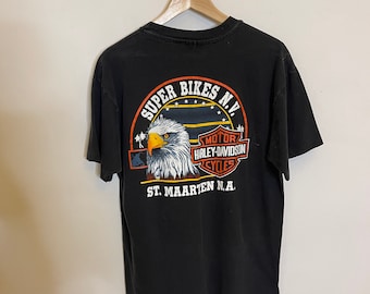 Vintage 90s Harley Davidson Shirt Motorcycle Saint Maarten