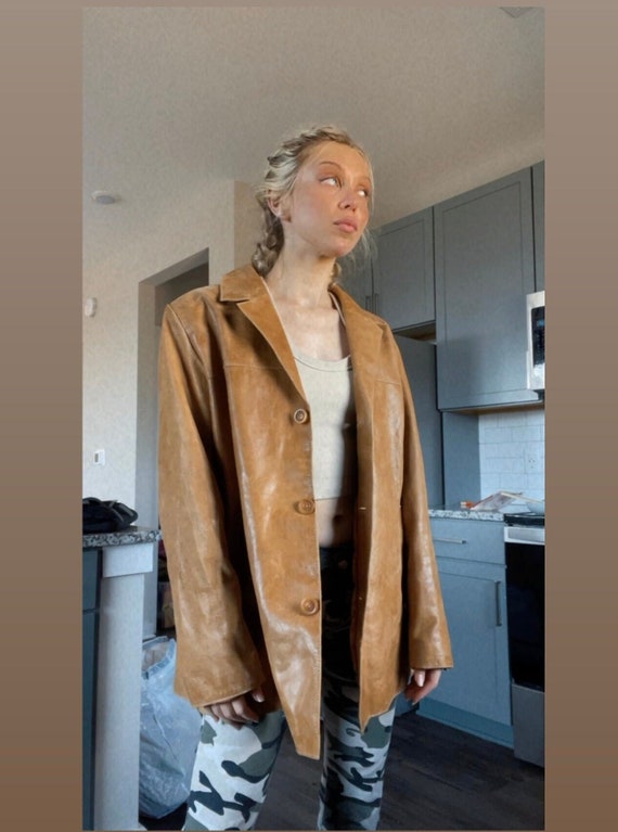 Vintage Y2k leather blazer tan jacket