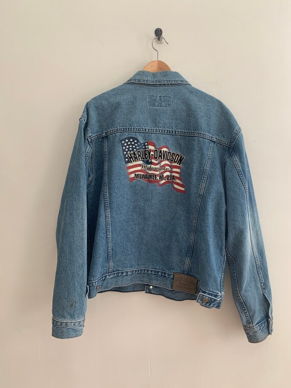 Vintage Harley Davidson jean jacket denim Milwauk… - image 4