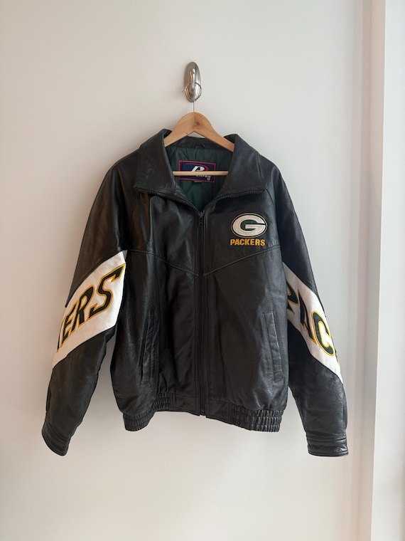 Vintage 90s Green Bay Packers Jacket Leather Champion Zip up Coat