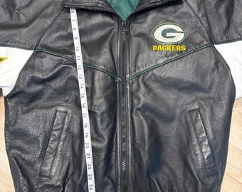 Vintage 90s Green Bay Packers Jacket Leather Champion Zip up Coat