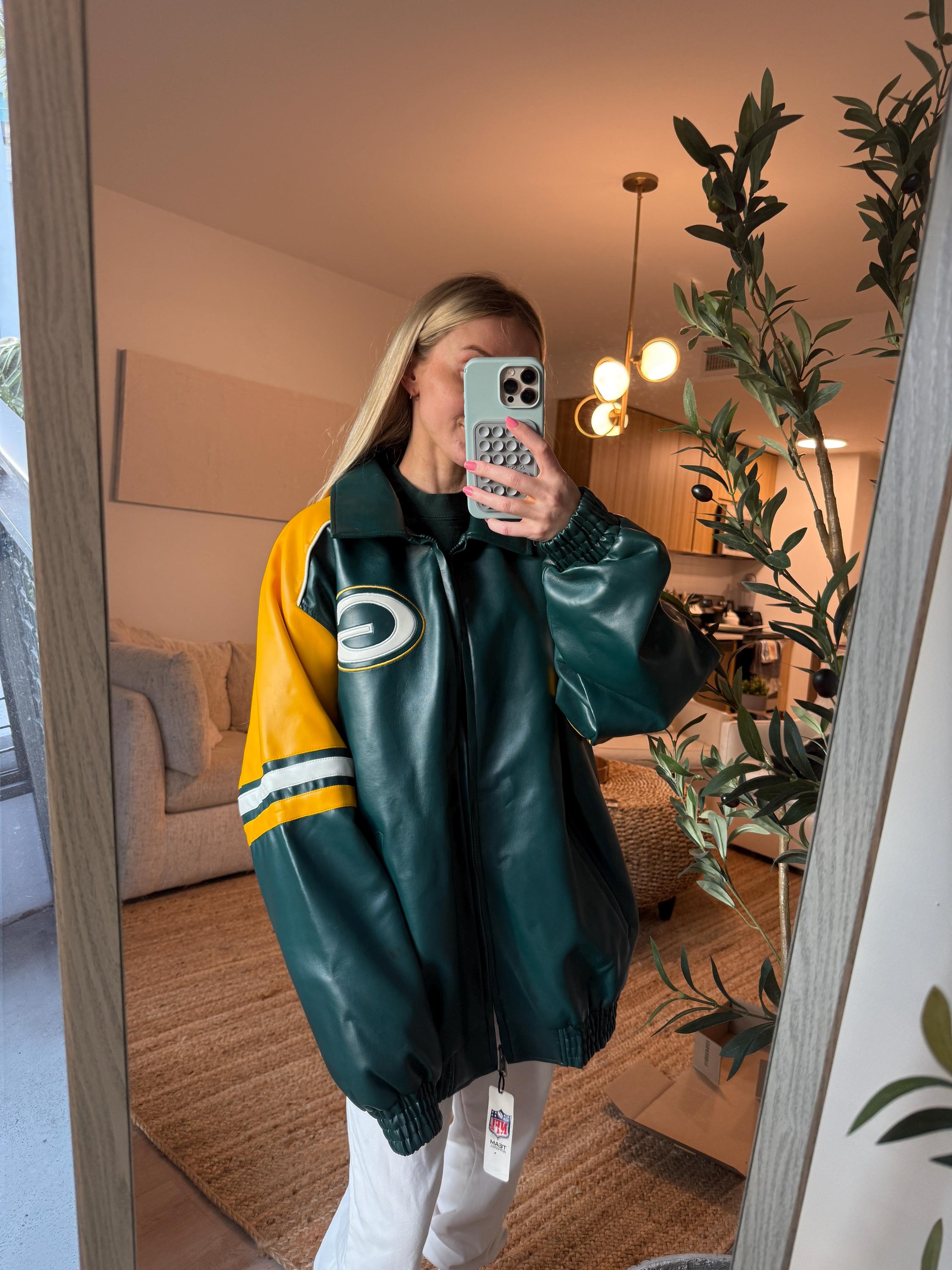 Vintage 90s Green Bay Packers Jacket Vegan Leather Champion Zip up