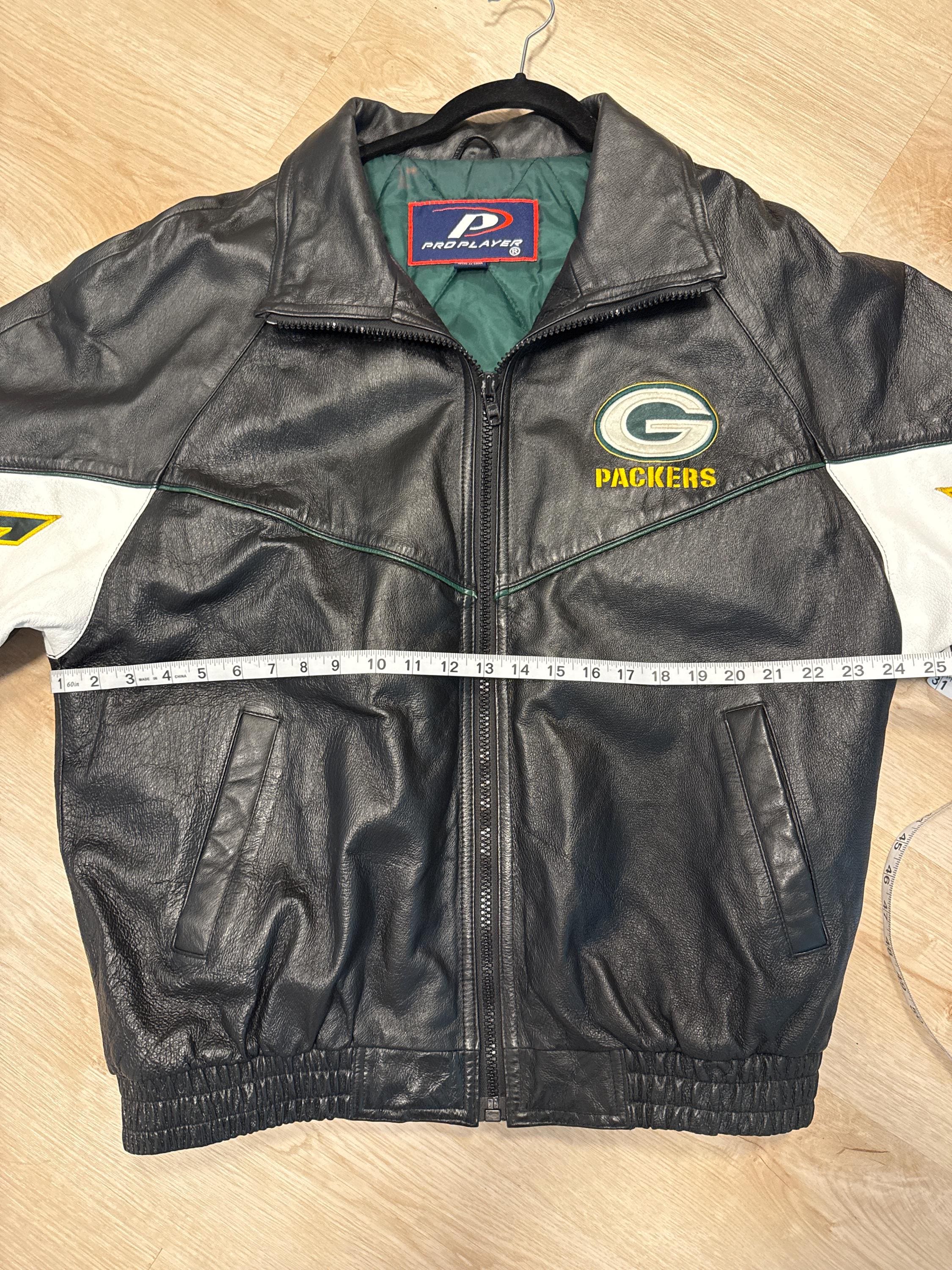 Vintage 90s Green Bay Packers Jacket Leather Champion Zip up Coat