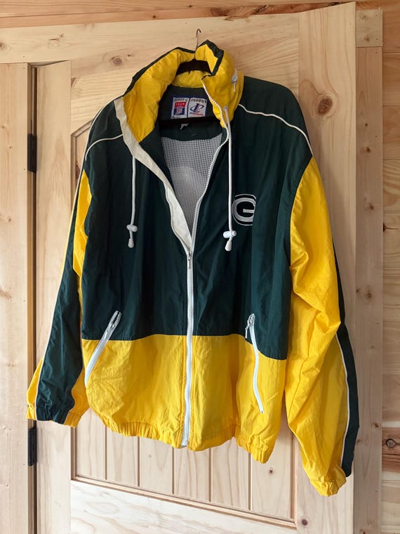 Vintage 90s Green Bay Packers Jacket Zip up Coat Hood Packer