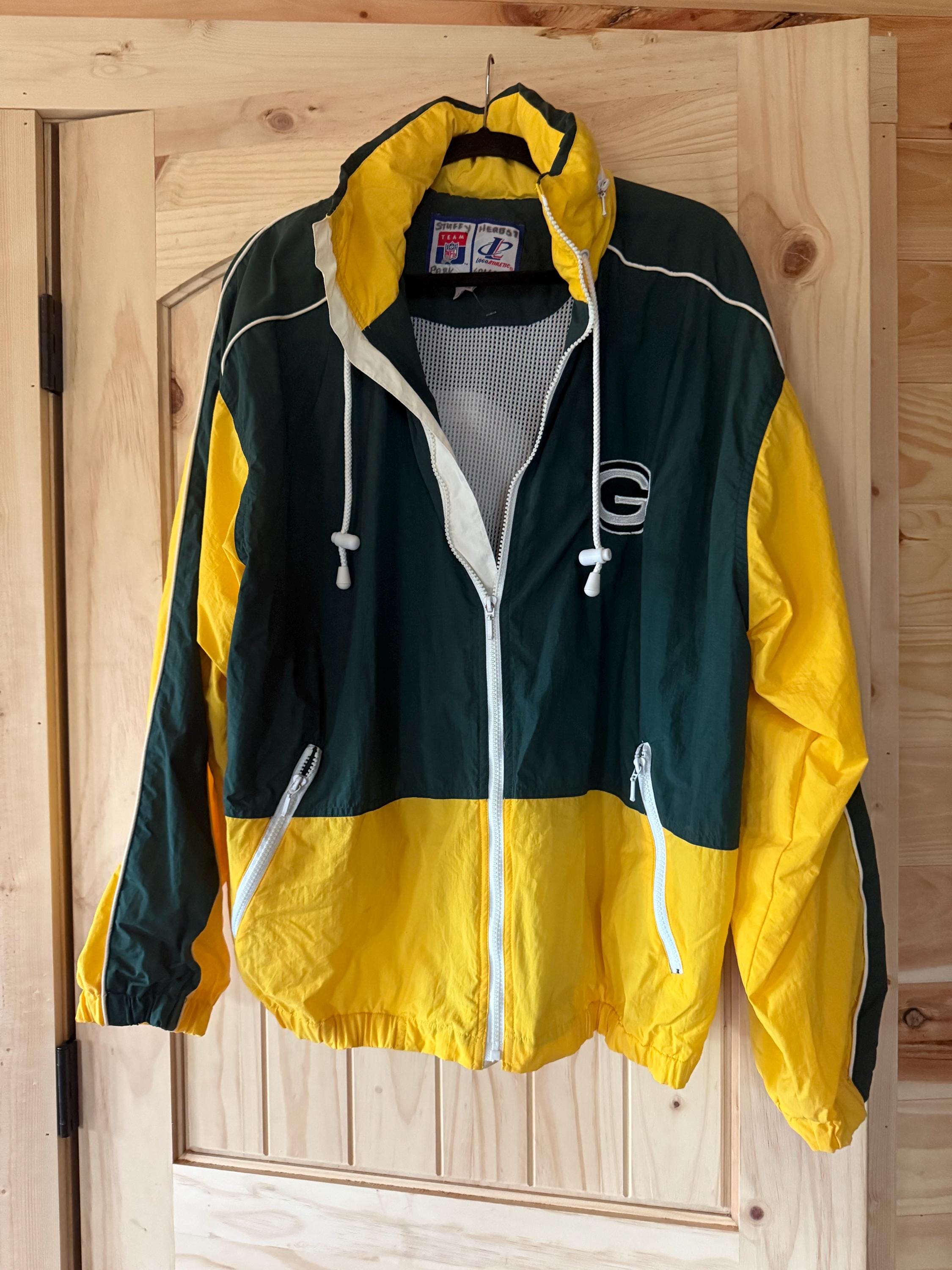 Vintage 90s Green Bay Packers Jacket Zip up Coat Hood Packer
