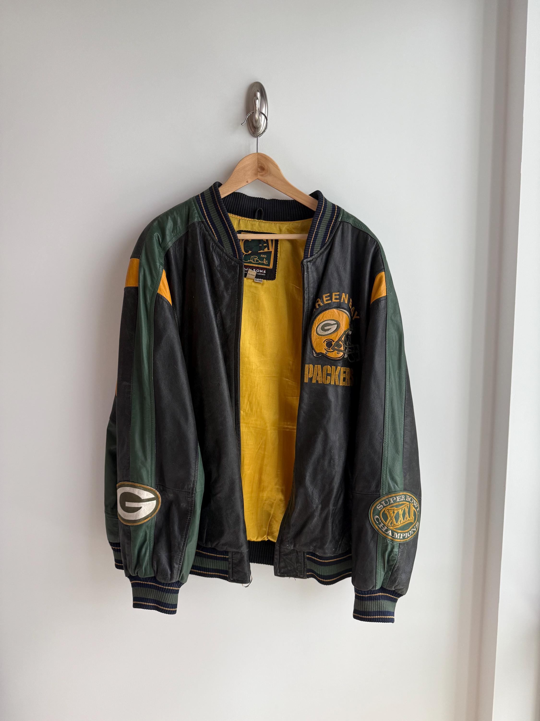 Carl Banks Green Bay Packers レザージャケット Mens Leather and embroidery varsity Carl Banks Green Bay