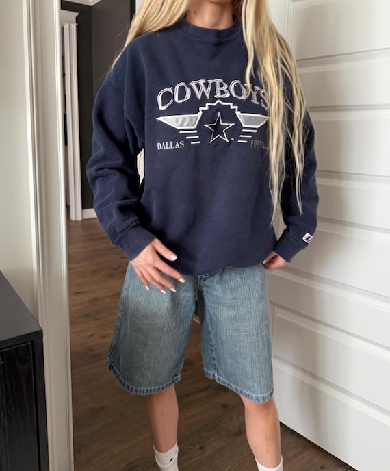 Sweat col rond vintage Dallas Cowboys années 90 rétro sport bleu NFL