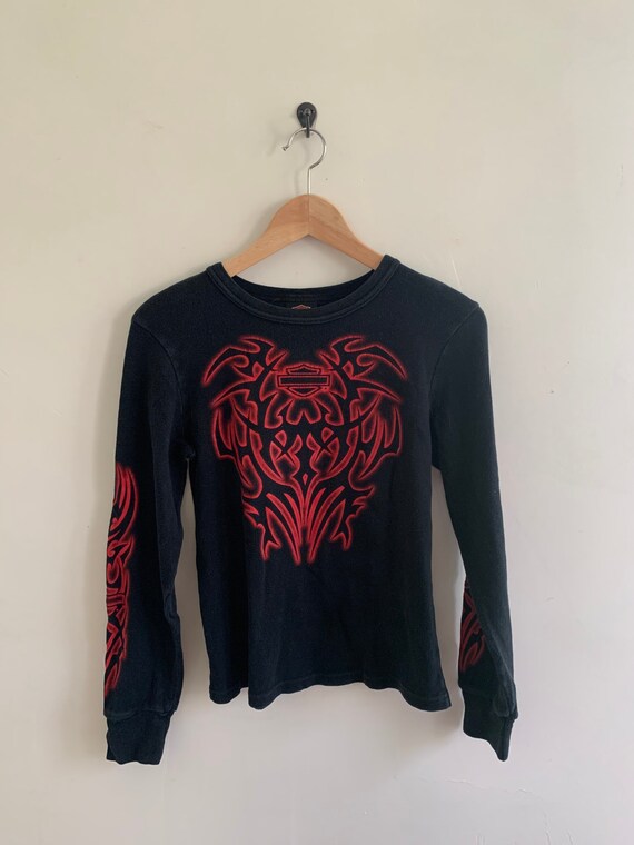 Harley davidson long sleeve red y2k flames 90s tre