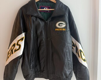 Vintage 90s Green Bay Packers Jacket Leather Champion Zip up Coat