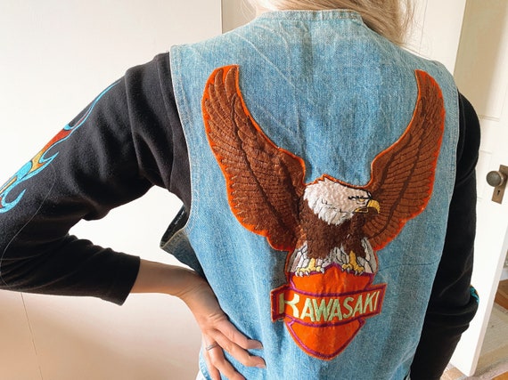 1970s vintage denim vest Levi harley motorcycle s… - image 2