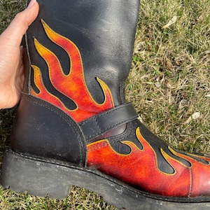 biker boots with flames