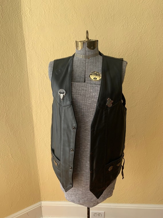 Leather motorcycle vest USA Harley Davidson pins patc… Gem