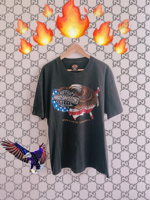 Harley shirt USA vintage eagle American flag classic wings over america Woodstock shirt New York classic black oversized comfy 90s