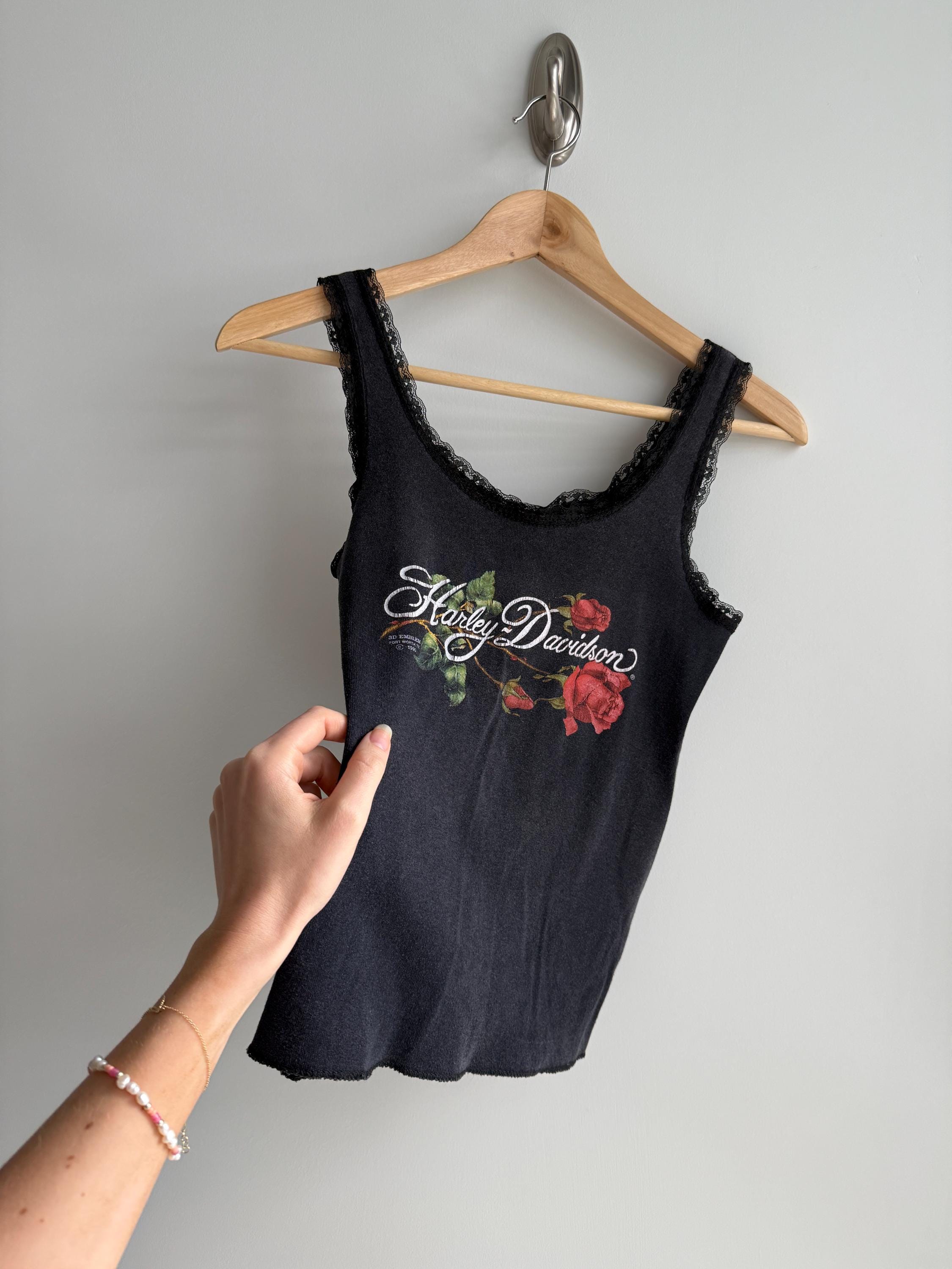 Vintage Harley Davidson Lace Tank Top Motorcycle Tank Top Rose