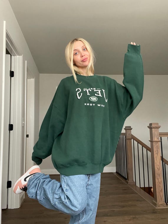 NFLジェッツ Lee 刺繍ロゴ 緑×黒 XL スウェット トレーナー 90s Vintage 90s New York Jets Crewneck Lee Brand Sweatshirt