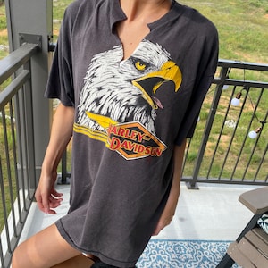 RARE vintage Harley Davidson 1980s Harley eagle funwear t shirt distressed black single stitch rare biker motorcycle sturgis 90s 80s