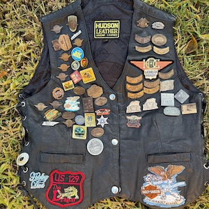 RARE Vintage Leather Vest With Tons of Harley Davidson Patches and