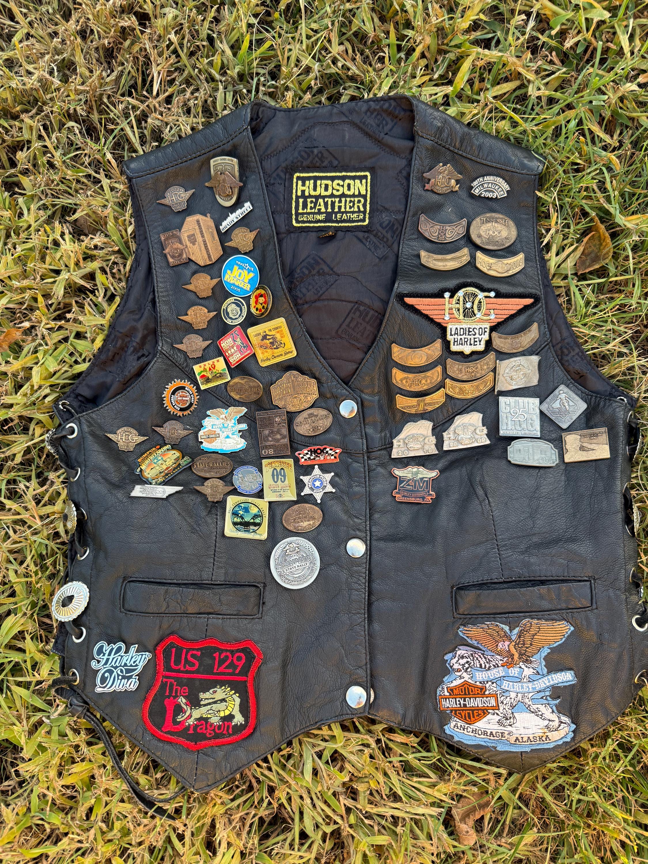 RARE Vintage Leather Vest With Tons of Harley Davidson Patches and