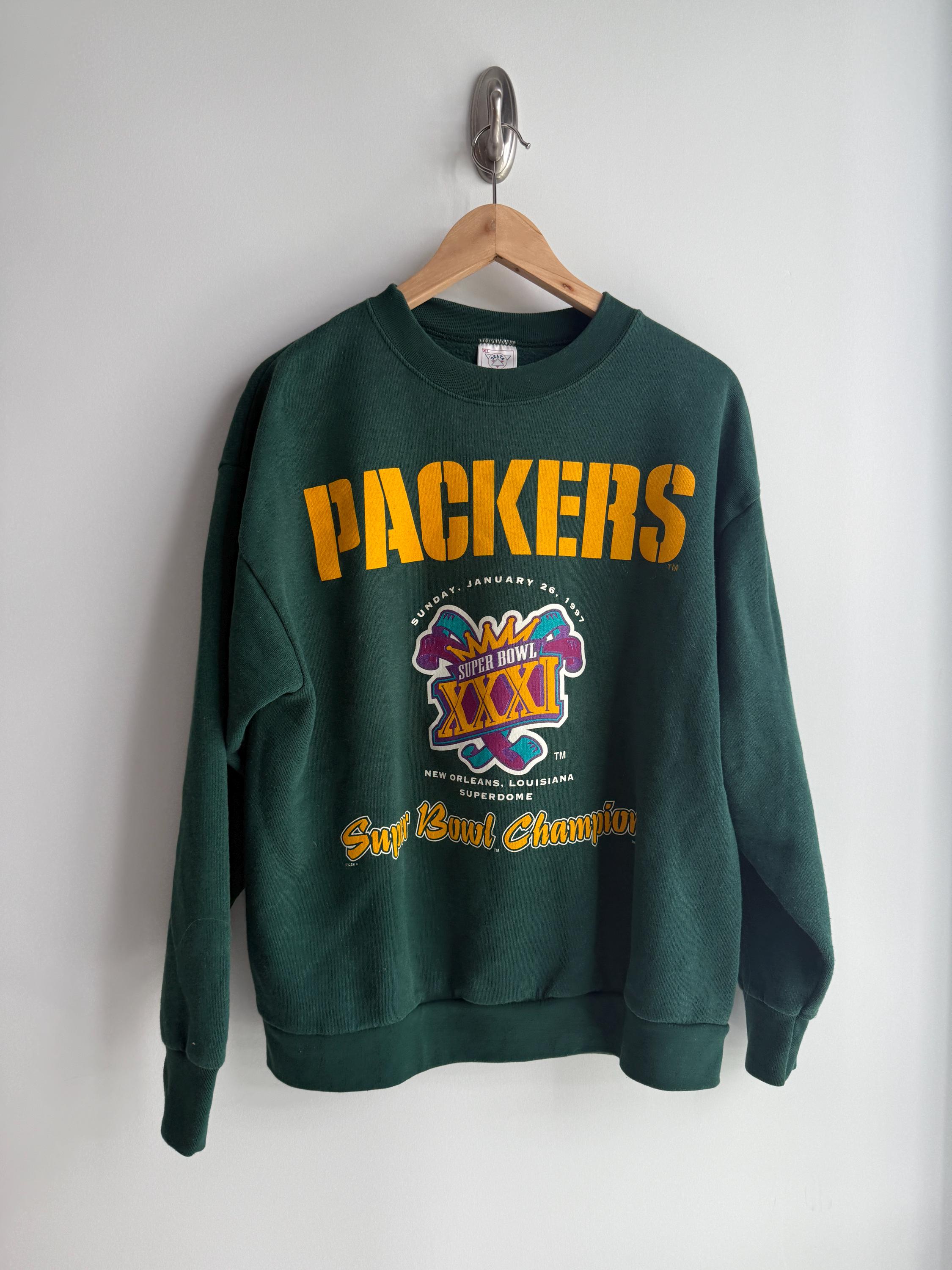 古着　90s パッカーズ　Green Bay Packers NFL Vintage 1997 Green Bay Packers Super Bowl Champions Sweatshirt