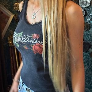 RARE Vintage Harley Davidson tank top crop top butterflies lace rose 1980s classic authentic motorcycle festival Tiktok coachella cropped
