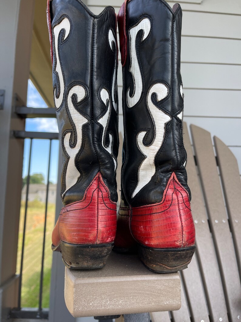Vintage Cowboy Boots Red Leather Upper Trendy Tiktok Classic Etsy