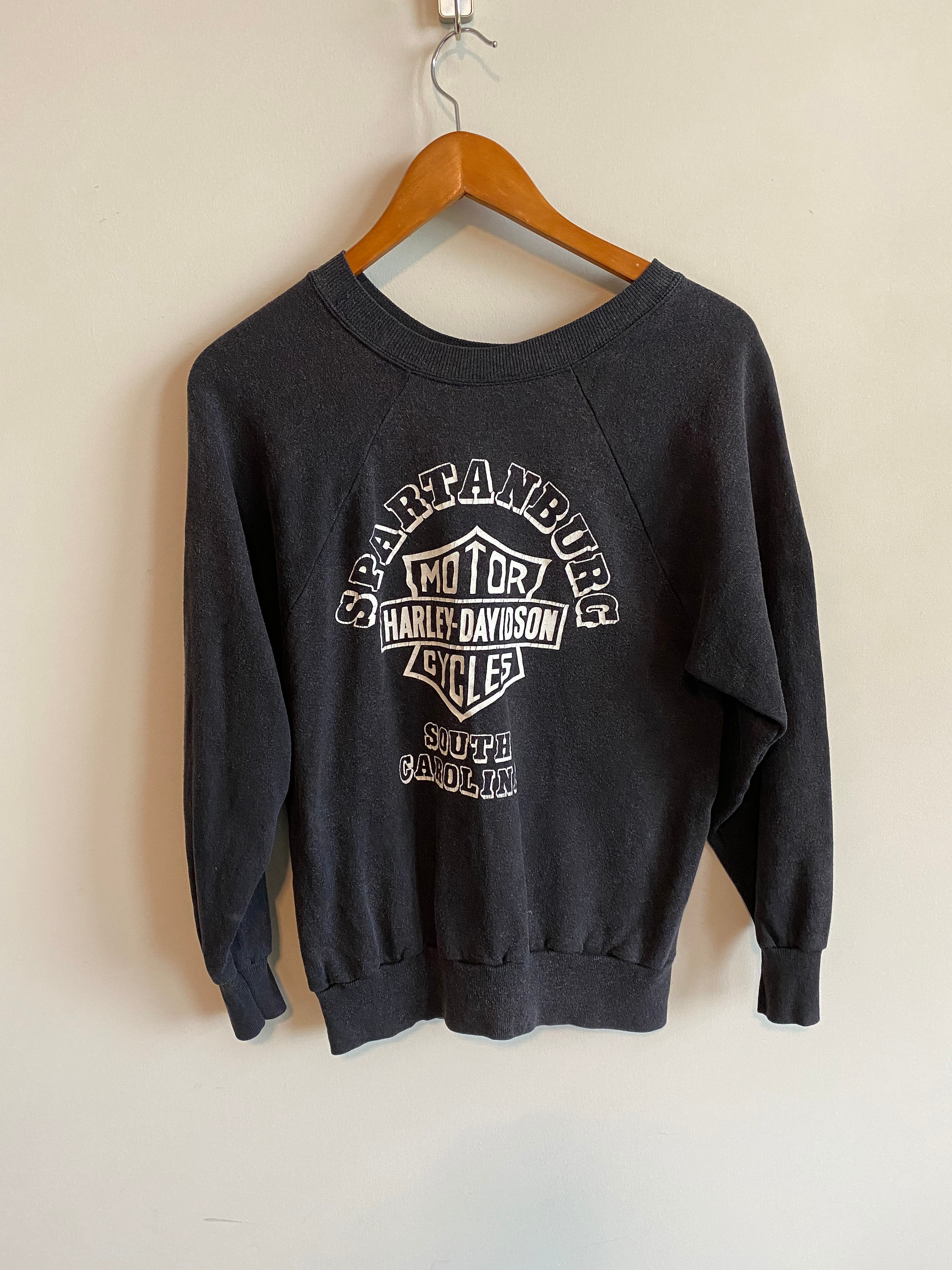 Vintage Harley Davidson Motorcycle One Brand Fife Flame Black Crew 