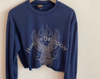 Vintage Harley Davidson thermal crop long sleeve Harley Davidson waffle thermal vintage long sleeve shirt soft classic USA dark blue