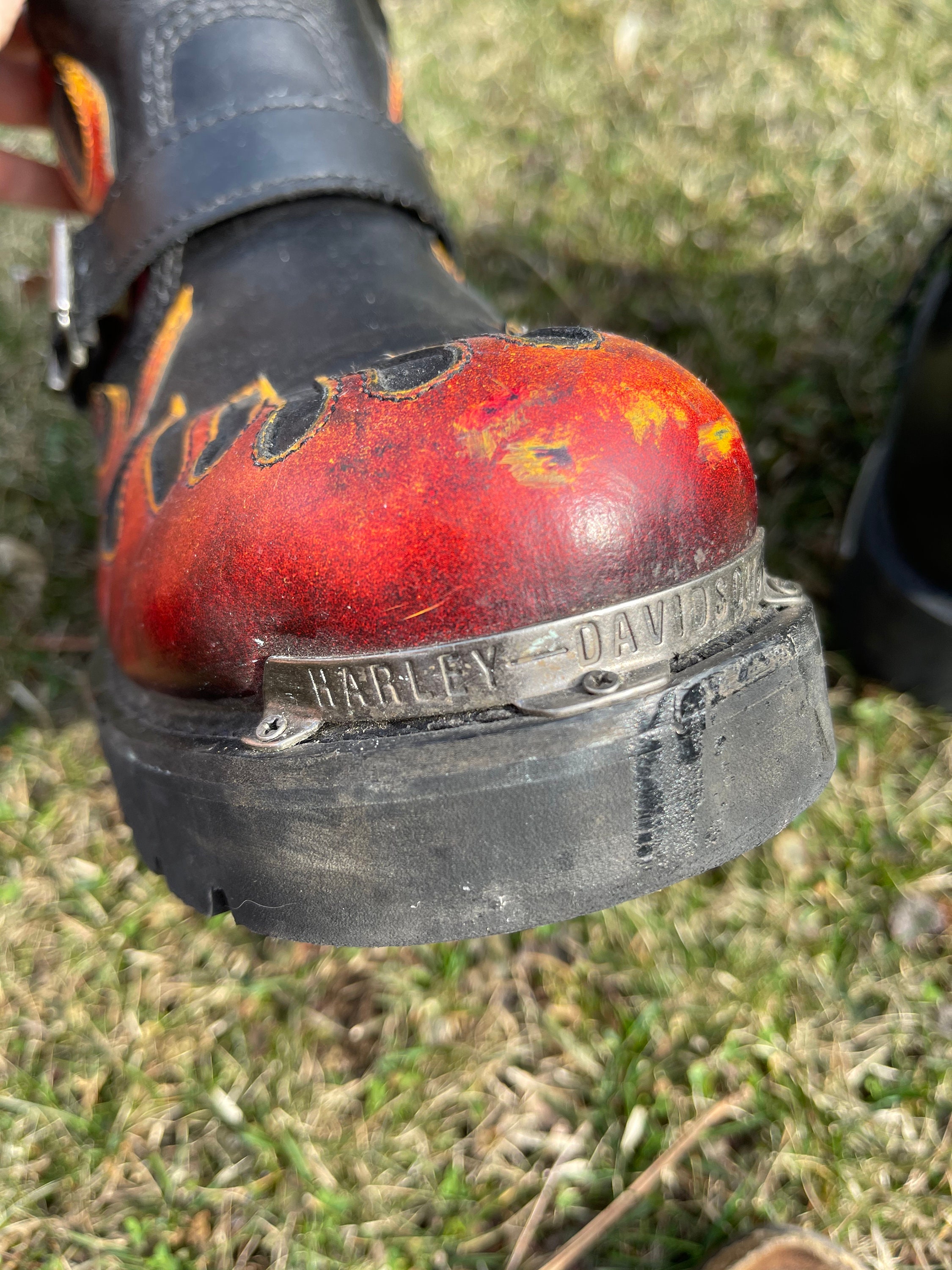 biker boots with flames