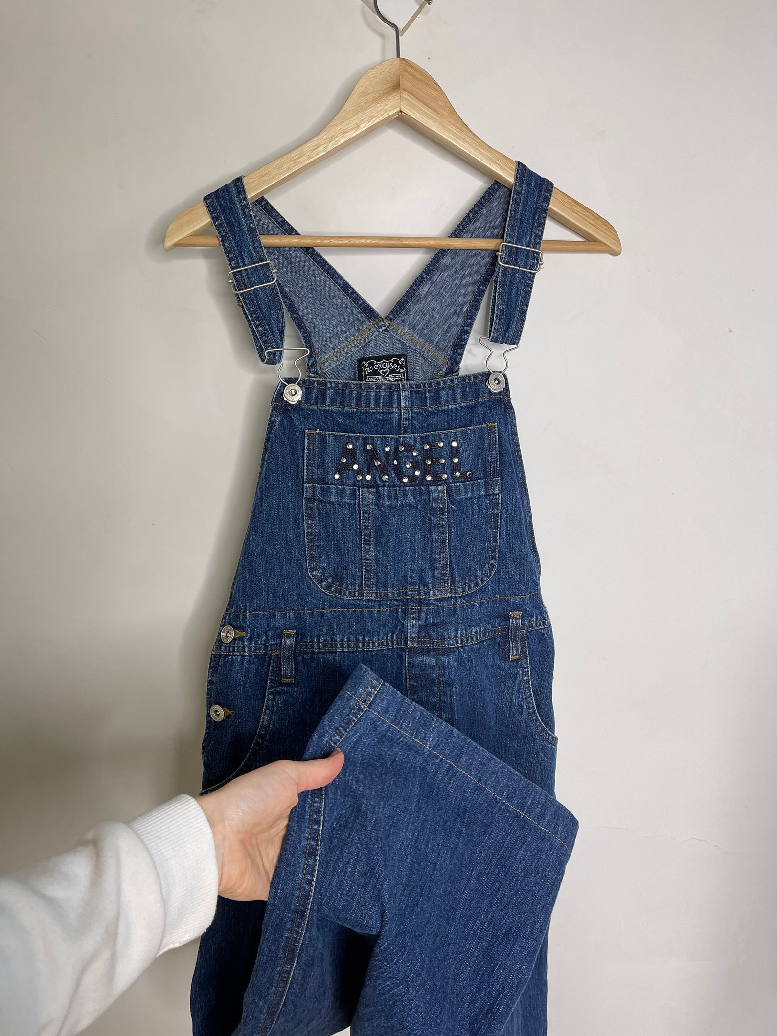 Vintage 90s jean overalls angel studded with blue suspender | Etsy