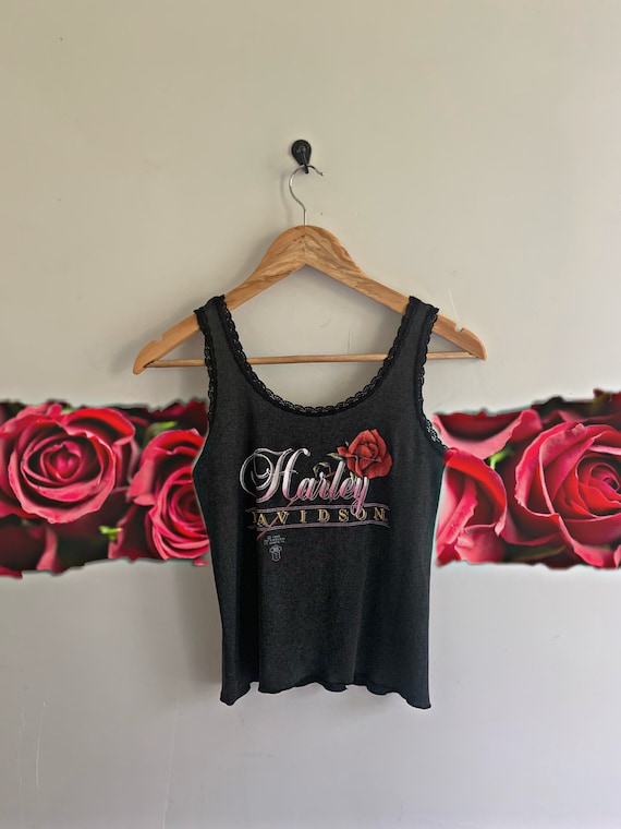 Vintage Harley Davidson Tank Top Lace Rose 1980s Classic Authentic