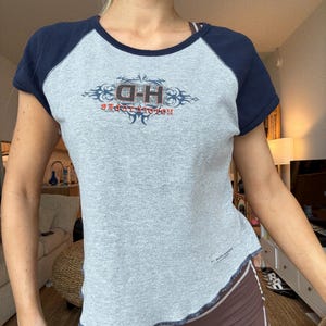 Vintage Harley Davidson 2000s crop top two tone Y2K USA cropped style Harley Davidson motorcycle tank top blue gray Tiktok trendy