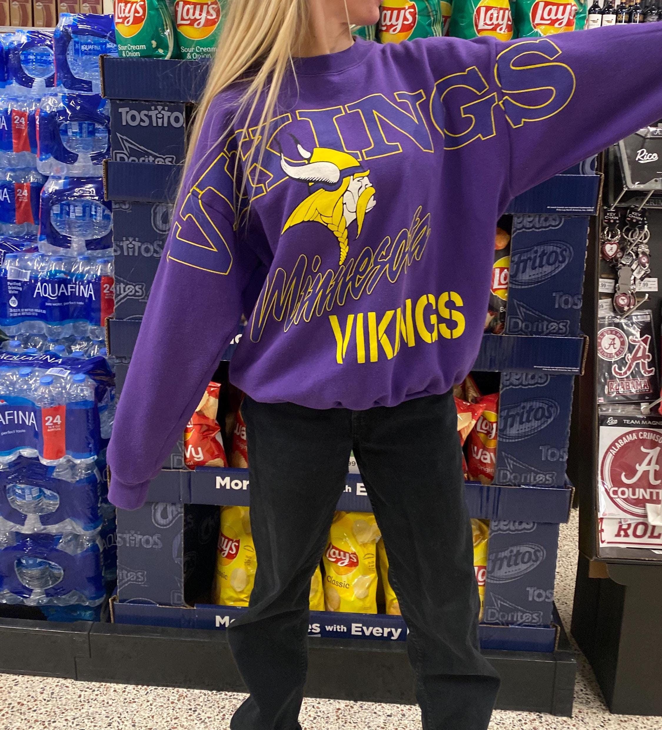 RARE Vintage 90s Vikings Letters Across Chest Sweatshirt Minnesota