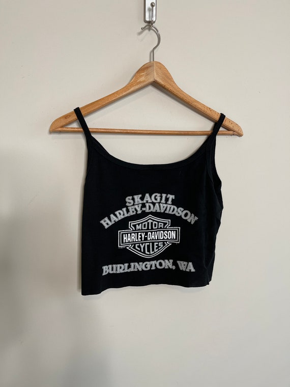 Vintage cropped Harley Davidson tank top rose 198… - image 4