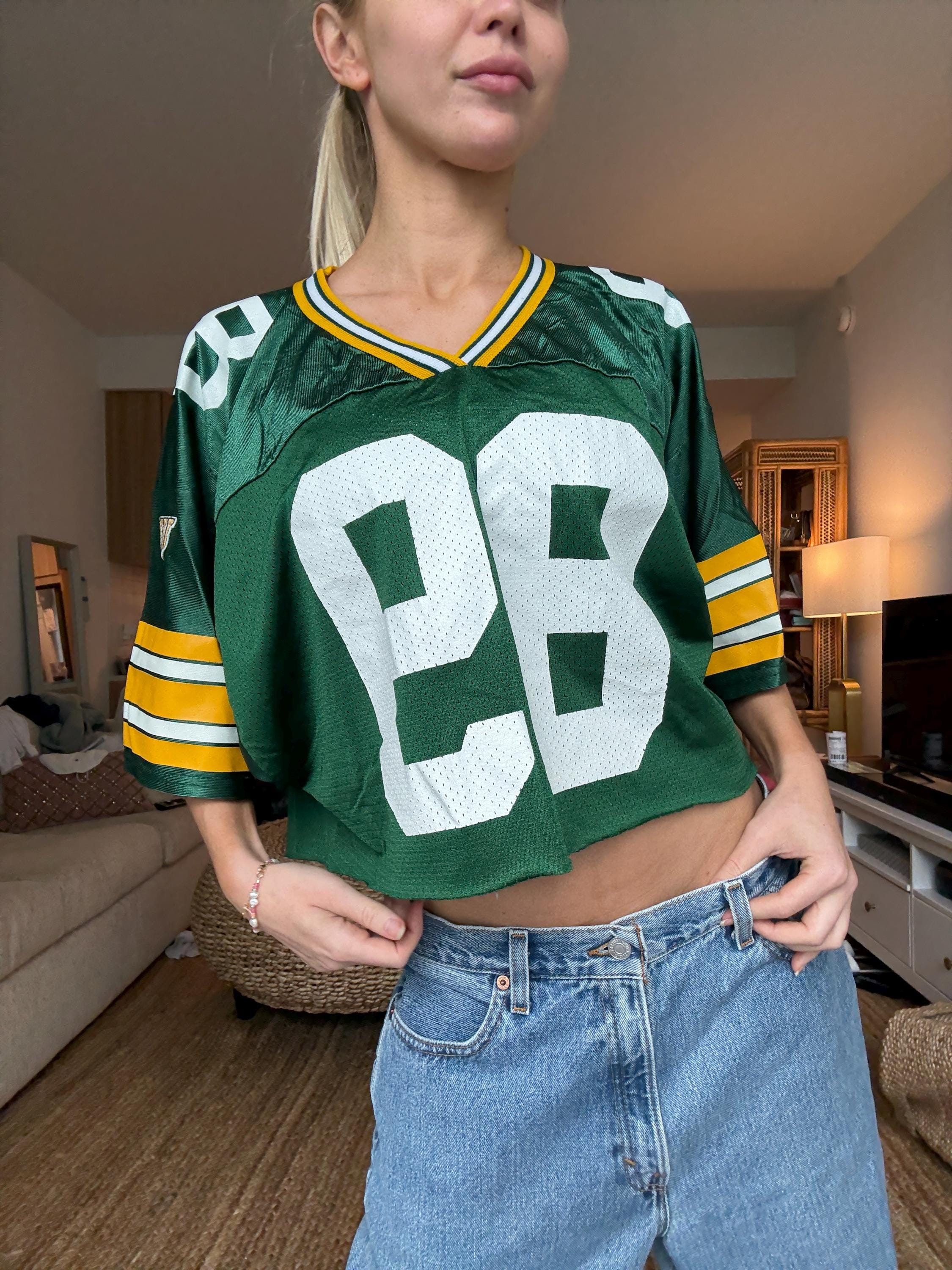 Vintage Green Bay Packers Jersey Crop Top Cropped Green and Gold