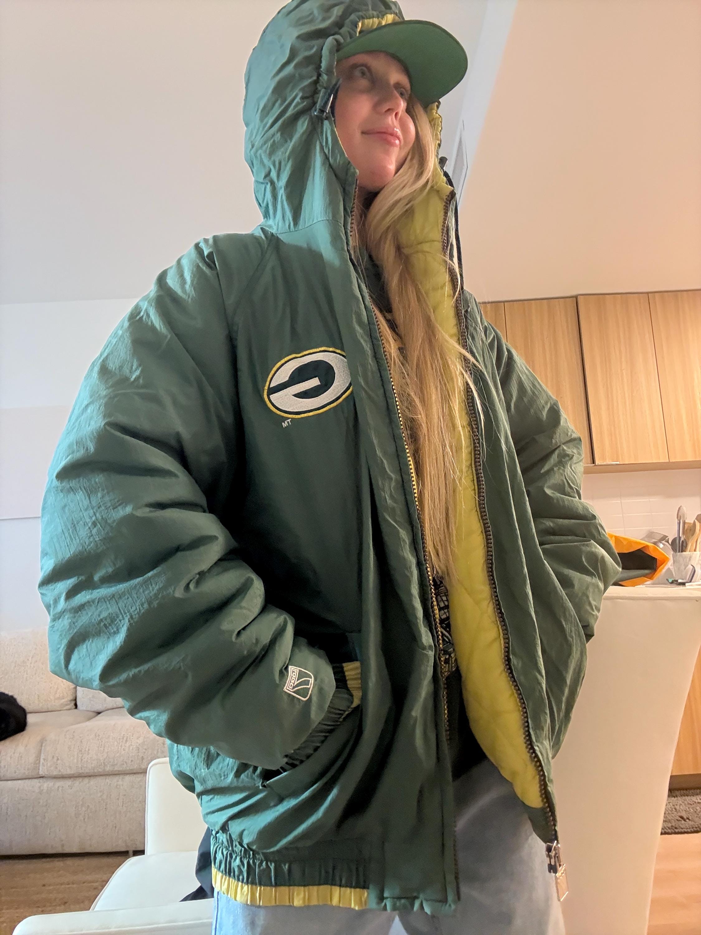 Rare Vintage 90s Green Bay Packers Jacket Zip up Pull Over Winter