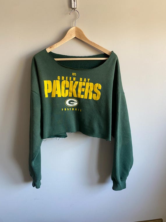 Vintage off the Shoulder Y2K Cropped Green Bay Packers Crewneck
