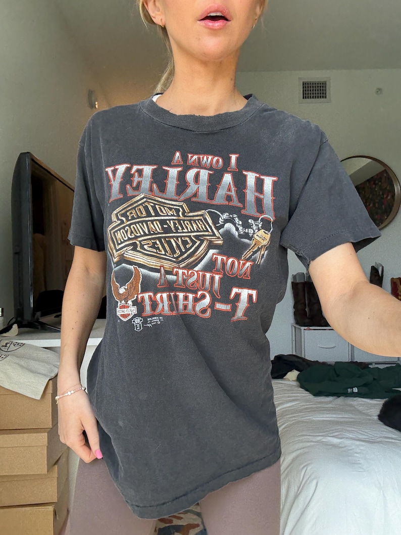 Rare Harley Davidson vintage shirt “ i don’t just own this Harley shirt I own a Harley” 1980s classic soft trendy image 10