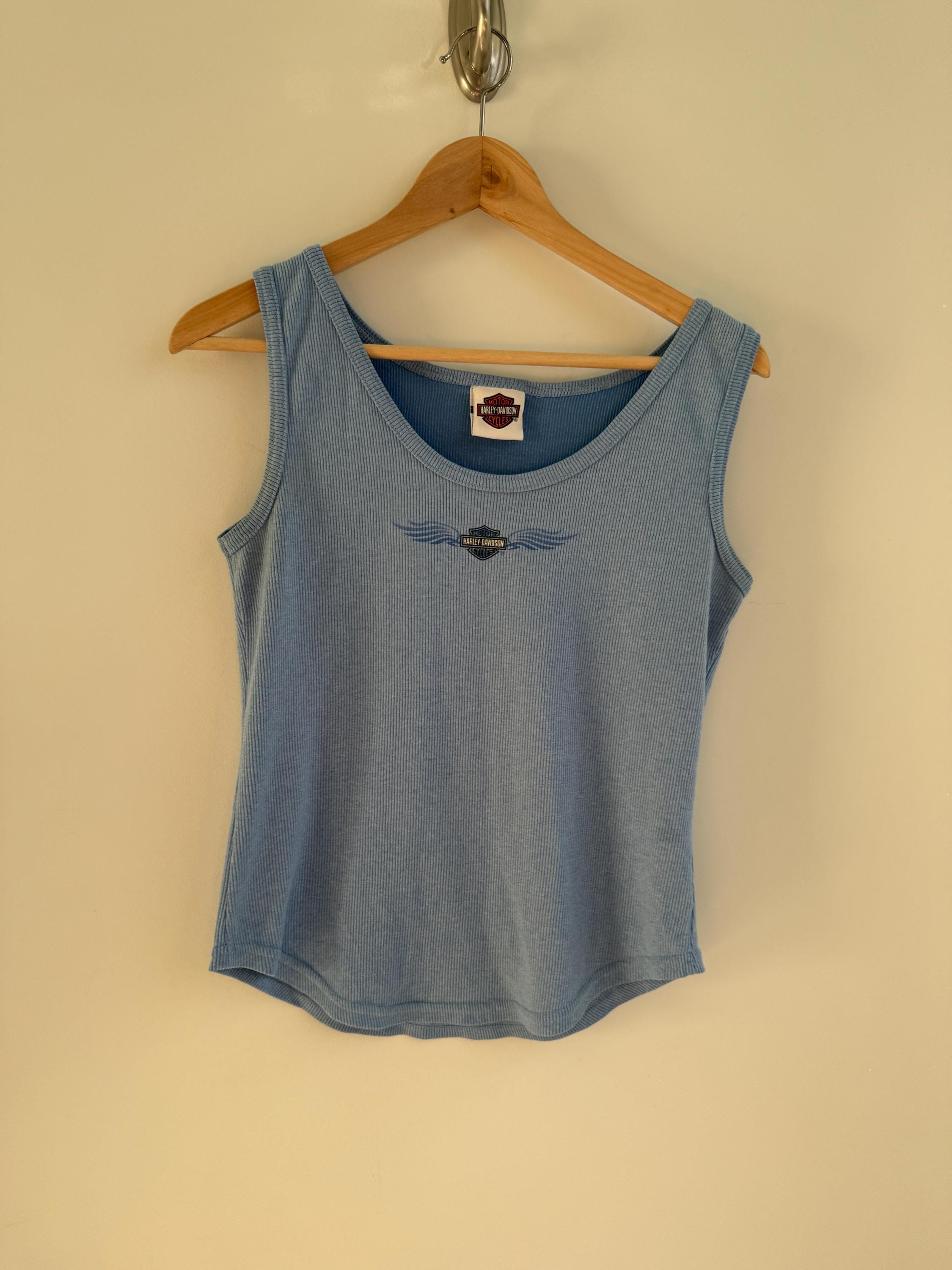 Vintage Harley Davidson Crop Top Tank Top Blue Motorcycle Tank Top