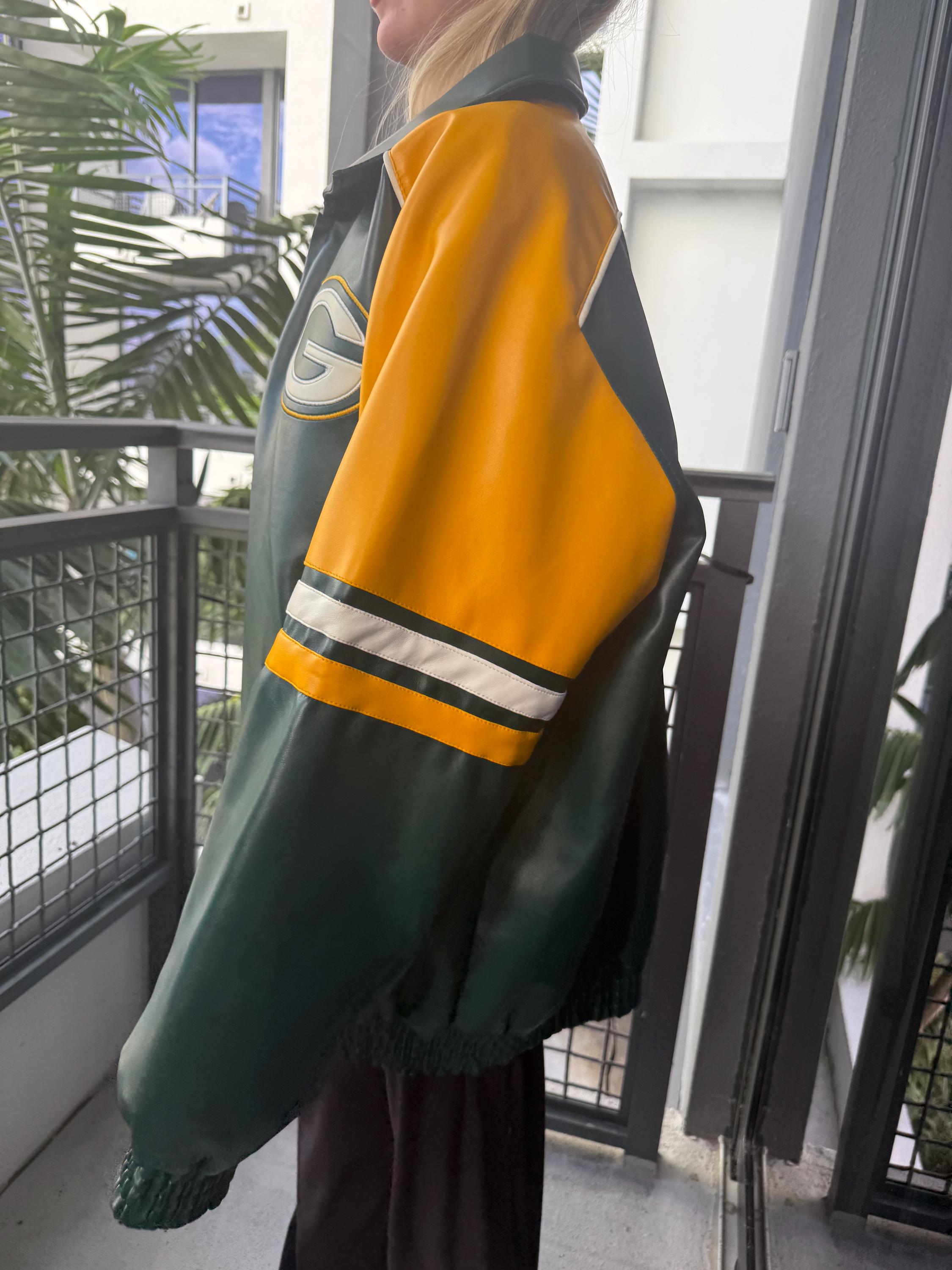 Vintage 90s Green Bay Packers Jacket Vegan Leather Champion Zip up