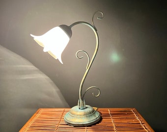 Vintage Flower Lamp Glass Metal 80s witch nature style decor room gooseneck whimsical Fairycore Aesthetic Living Room Bedside Grandma Chic