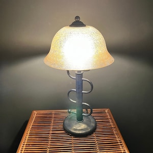 Art Nouveau Style Metal Lamp | Vintage Arts & Crafts Desk Light  | Cast Iron Lamp | Textured Glass Shade