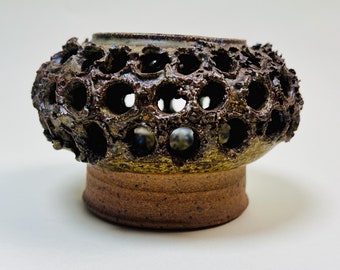 Vintage Brutalist Ceramic Candle Holder: Frank Milo Tromborg Danish Wabi Sabi Decor
