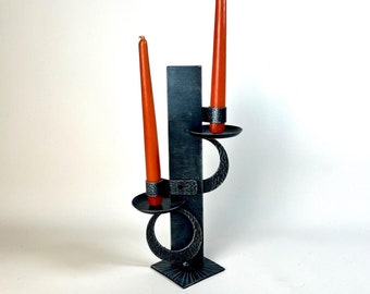Candelabro de hierro fundido brutalista vintage, década de 1970, decoración medieval moderna