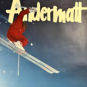 Poster vintage di Andermatt Ski del 1986 - Arte degli sport invernali delle Alpi svizzere - Decorazione retrò Svizzera