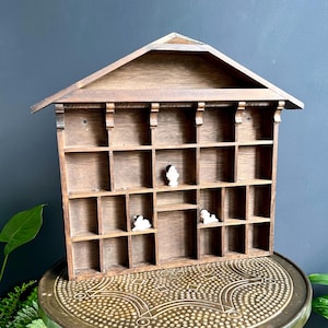 Vintage Wooden House Curio Display Shelf, Dark Academia Wall Decor, vintage trinket holder, miniature display, collectible organizer