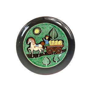 MCM Swiss Pottery Wandteller Pferd Thema Geschenk - Handgemalter Europäischer Keramik Kunst Opa Chic Wandteller Dunkelbraun Mid Century ästhetik