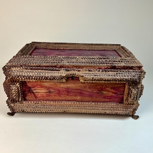 Antique Tramp Art Box, Vintage Wooden Jewelry Chest, Folk Art Storage, Primitive Decor, Rustic Home Accent