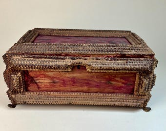 Caja de arte vagabundo antigua, baúl de madera vintage para joyas, almacenamiento de arte popular, decoración primitiva, acento rústico para el hogar